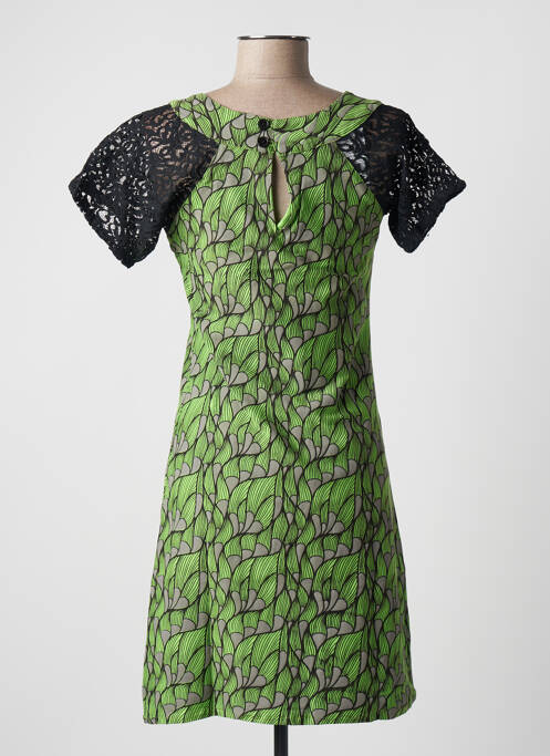 Robe mi-longue imprimé fantaisie manches courtes vert BAMBOO'S femme