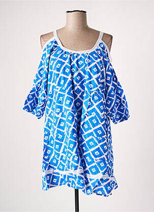 Robe courte coupe évasée manches longues bleu BAMBOO'S femme