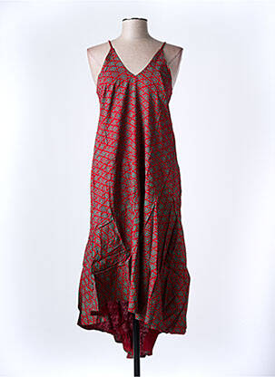 Robe mi-longue imprimé fantaisie fines bretelles rouge BAMBOO'S femme