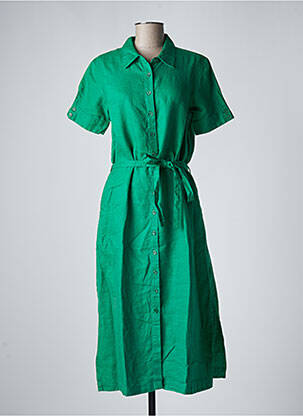 Robe mi-longue tissage crêpe manches courtes vert ZILCH femme