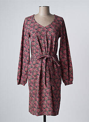 Robe mi-longue imprimé fleurs manches longues rose ZILCH femme