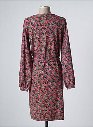 Robe mi-longue imprimé fleurs manches longues rose ZILCH femme