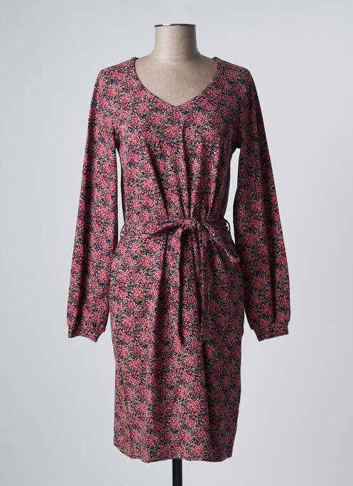 Robe mi-longue imprimé fleurs manches longues rose ZILCH femme
