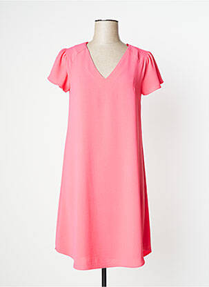 Robe mi-longue tissage crêpe manches courtes rose TINTA STYLE femme