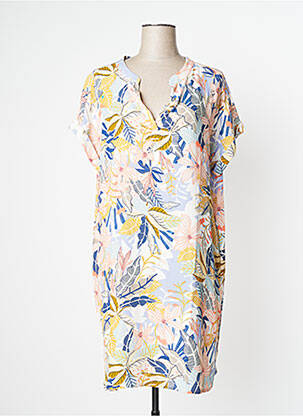 Robe mi-longue imprimé fleurs manches courtes blanc LE PETIT BAIGNEUR femme
