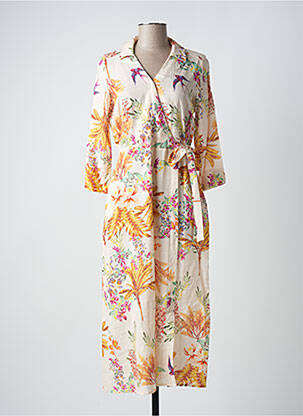 Robe longue imprimé fleurs manches 3/4 beige DIANE LAURY femme