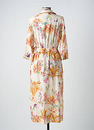 Robe longue imprimé fleurs manches 3/4 beige DIANE LAURY femme