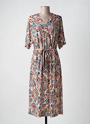 Robe mi-longue coupe fluide manches 3/4 beige DIANE LAURY femme