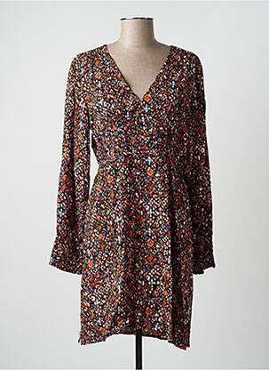 Robe mi-longue imprimé fantaisie manches longues marron AN' GE femme
