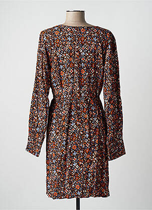 Robe mi-longue imprimé fantaisie manches longues marron AN' GE femme