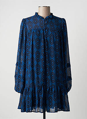 Robe courte manches longues manches longues bleu LAURE + MAX femme