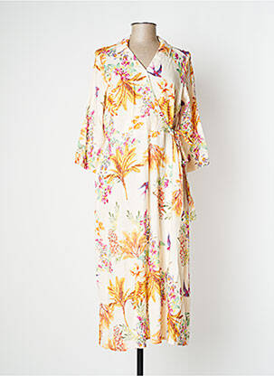 Robe longue imprimé fleurs manches 3/4 beige DIANE LAURY femme