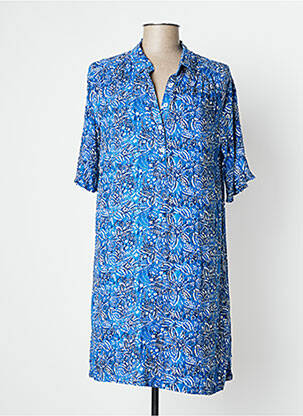 Robe mi-longue imprimé fantaisie manches courtes bleu LOLA ESPELETA femme