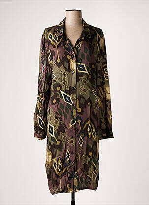 Robe mi-longue imprimé fantaisie manches longues vert AN II VITO femme