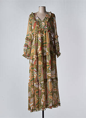 Robe longue imprimé fantaisie manches 3/4 vert LAST QUEEN femme
