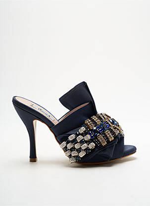 Mules/sabots tissage satiné talon de 7 à 9cm bleu NORAH femme