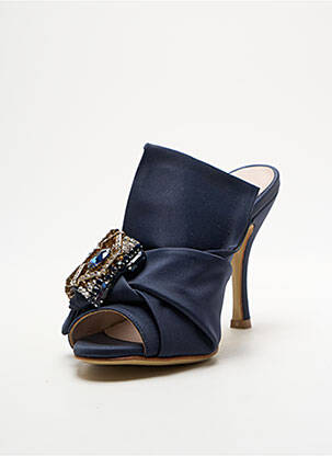 Mules/sabots tissage satiné talon de 7 à 9cm bleu NORAH femme