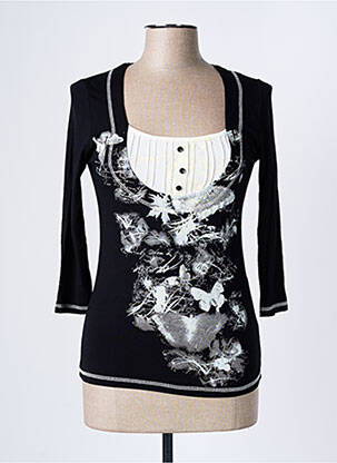 Top tissage jersey manches 3/4 noir SUZANNA femme