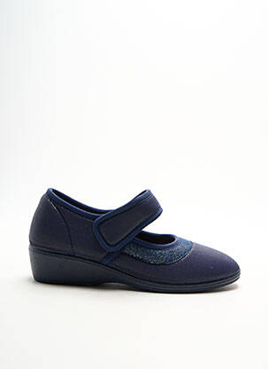 Chaussons/pantoufles fermeture scratch talon plat jusqu'à 3cm bleu DAMART femme