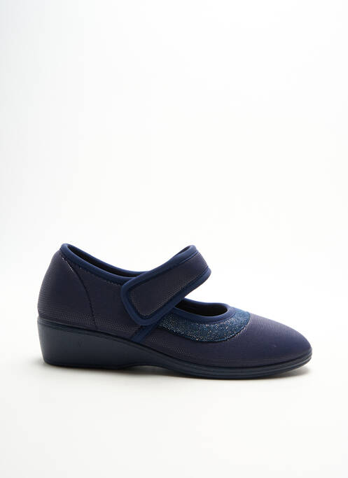 Chaussons/pantoufles fermeture scratch talon plat jusqu'à 3cm bleu DAMART femme