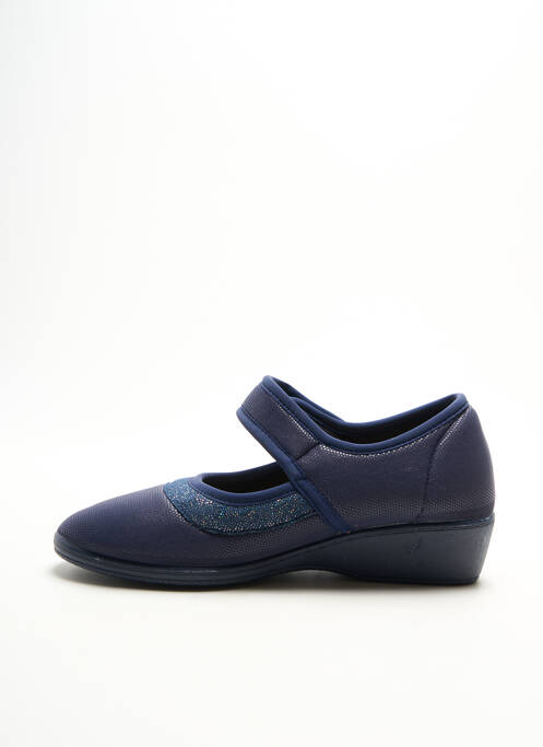 Chaussons/pantoufles fermeture scratch talon plat jusqu'à 3cm bleu DAMART femme