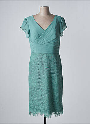 Robe mi-longue tissage crêpe manches courtes vert FASHION NEW YORK femme