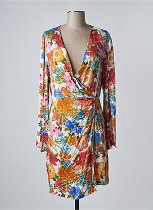 Robe mi-longue imprimé fleurs manches longues blanc ANGELA DAVIS femme