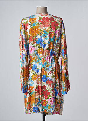 Robe mi-longue imprimé fleurs manches longues blanc ANGELA DAVIS femme