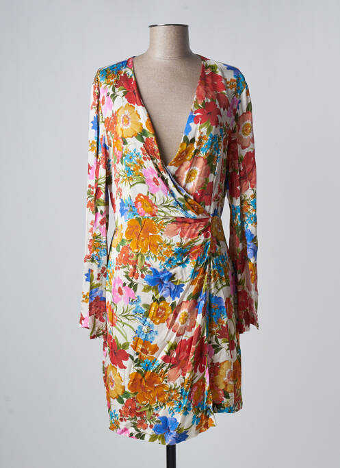 Robe mi-longue imprimé fleurs manches longues blanc ANGELA DAVIS femme