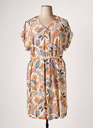 Robe mi-longue imprimé fleurs manches courtes beige DIANE LAURY femme