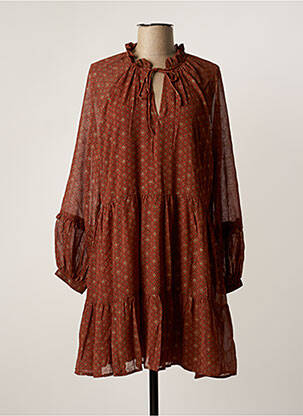 Robe mi-longue imprimé fantaisie manches longues marron MOLLY BRACKEN femme