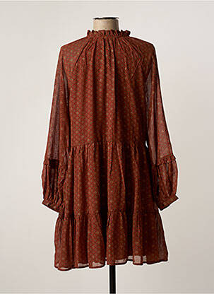 Robe mi-longue imprimé fantaisie manches longues marron MOLLY BRACKEN femme