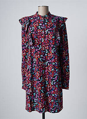 Robe mi-longue imprimé fleurs manches longues bleu PIECES femme