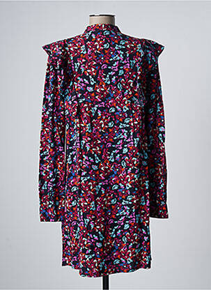 Robe mi-longue imprimé fleurs manches longues bleu PIECES femme