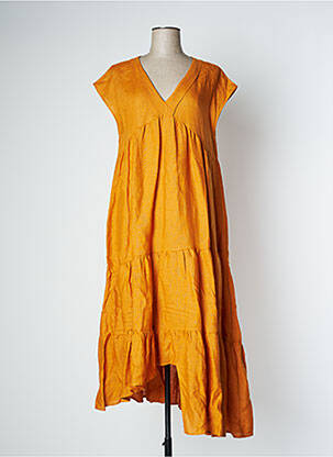 Robe mi-longue manches courtes manches courtes orange NINATI femme