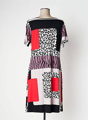 Robe mi-longue imprimé fantaisie manches courtes rouge VANIA femme