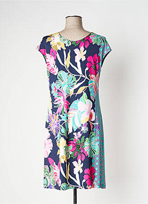 Robe mi-longue imprimé fantaisie manches courtes bleu VANIA femme
