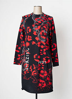 Robe mi-longue imprimé fantaisie manches longues noir TUZZI femme