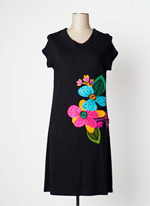 Robe mi-longue manches courtes manches courtes noir MAMATAYOE femme