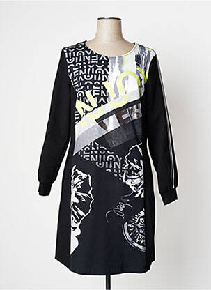Robe mi-longue imprimé fantaisie manches longues noir TUZZI femme