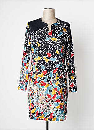 Robe mi-longue imprimé fantaisie manches longues noir AVENTURES DES TOILES femme