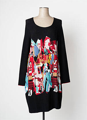 Robe mi-longue imprimé fantaisie manches longues noir AVENTURES DES TOILES femme