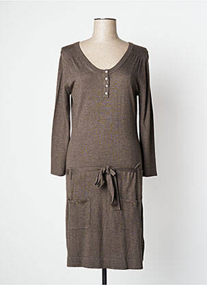 Robe mi-longue manches longues manches longues marron YERSE femme