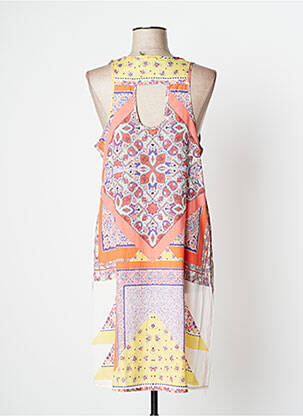 Robe mi-longue imprimé fantaisie sans manche orange YERSE femme