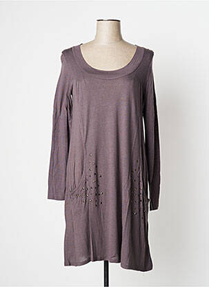 Robe mi-longue manches longues manches longues marron YERSE femme