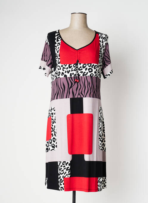 Robe mi-longue imprimé fantaisie manches courtes rouge VANIA femme