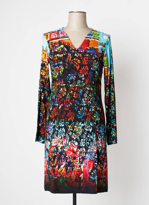 Robe mi-longue imprimé fantaisie manches longues noir AVENTURES DES TOILES femme