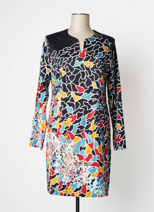 Robe mi-longue imprimé fantaisie manches longues noir AVENTURES DES TOILES femme