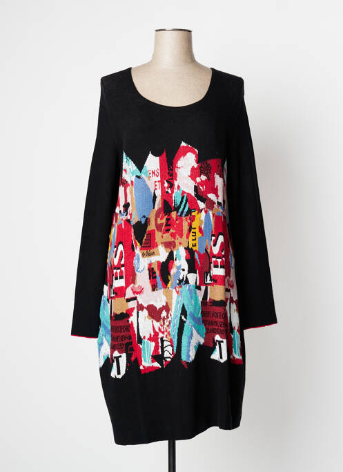 Robe mi-longue imprimé fantaisie manches longues noir AVENTURES DES TOILES femme