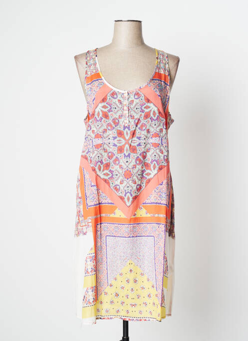 Robe mi-longue imprimé fantaisie sans manche orange YERSE femme